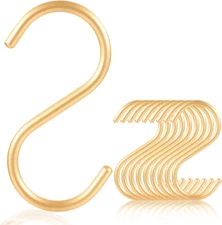 Aluminum S Hooks, 10 Pcs Medium Gold S Shaped Hooks for Hanging Plant, Jeans, Cu