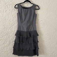 Marc Jacobs Silver Ruffle Layered Sleeveless Dress Size 2 Gray Metallic Shift