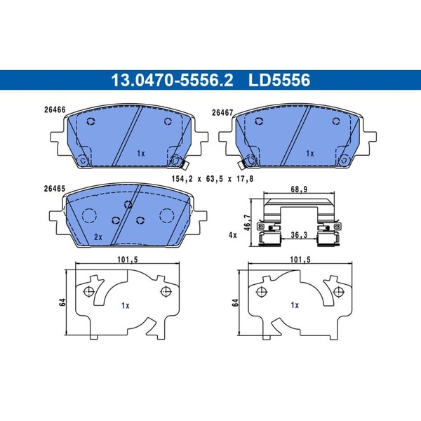 Bremsbelagsatz Scheibenbremse ATE 13.0470-5556.2 FüR Kia Hyundai Sorento IV-image