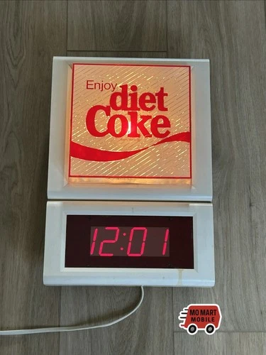 Rare Vintage Diet Coke Clock Electric Digital Lighted Fully Working 16"x11" Cola