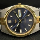Vintage Seiko 5 Automatic Refurbished Bicolor 36mm Blue Dial Watch