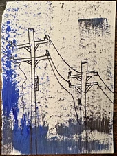 ACEO Original Painting (2.5 X 3.5 in.) Acrylic/Ink/Mixed Media, Telephone Poles