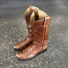 Vintage Tony Lama Cowboy Boots 5084 Brown Leather Pull On Mens 8 EEE Made In USA