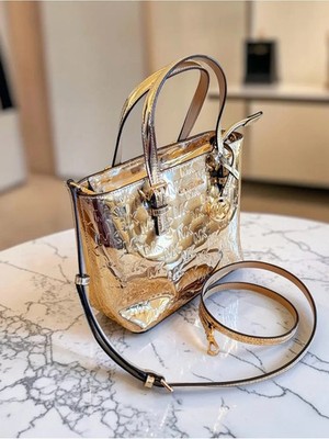 Michael Kors Jet Set Extra-Small Metallic Logo Debossed Convertible Tote Bag NWT