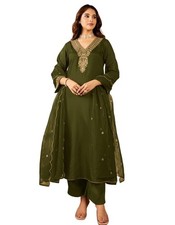 Women Embroidery Solid Anarkali Kurta and Pant Set with Dupattas