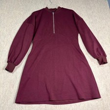 Scoop Quarter Zip Dress Womens Medium 8-10 Burgundy Rayon Blend Mini Preppy Chic