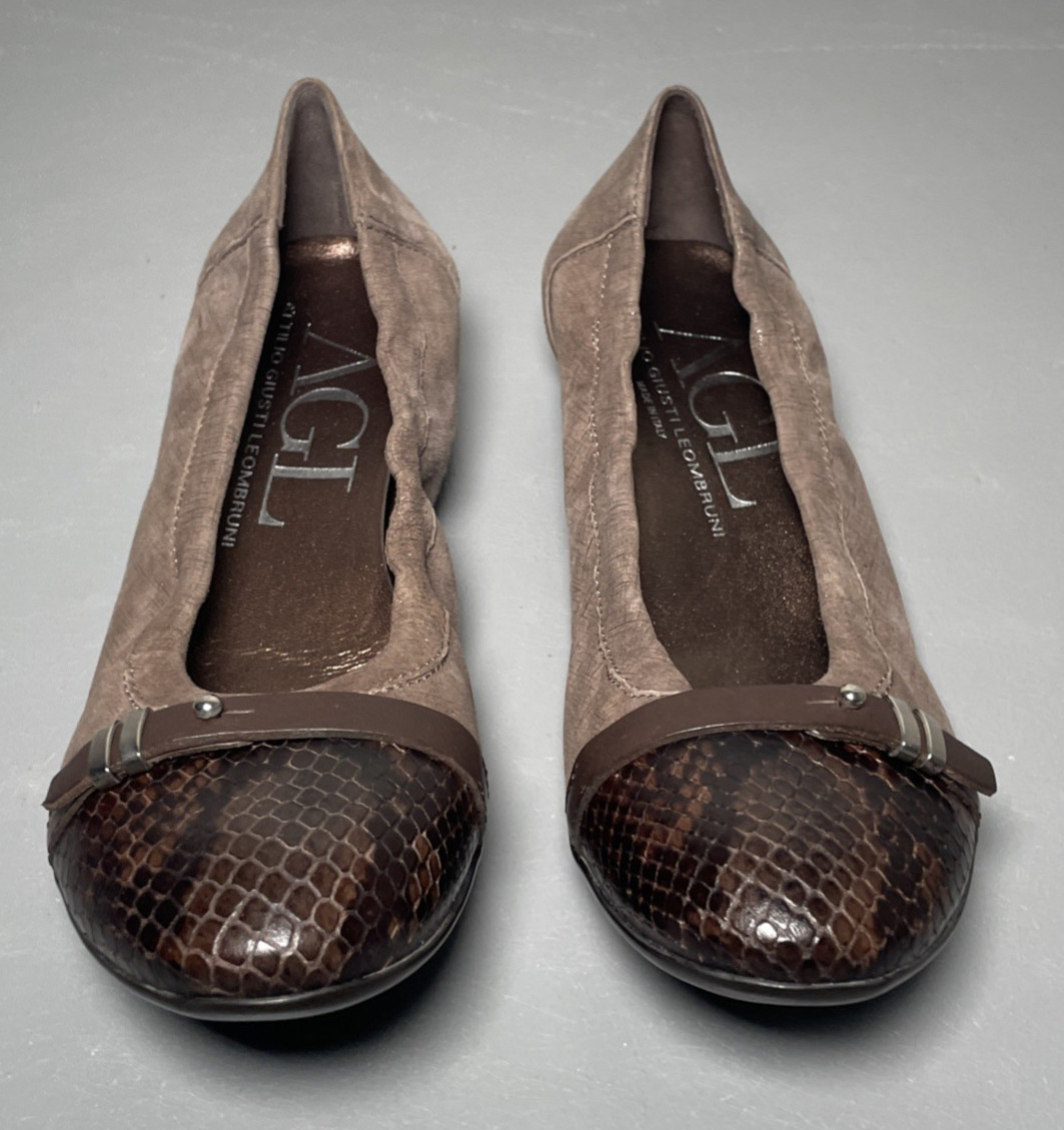 AGL Monika Cap Toe Ballet Flats Python Print Leat… - image 4