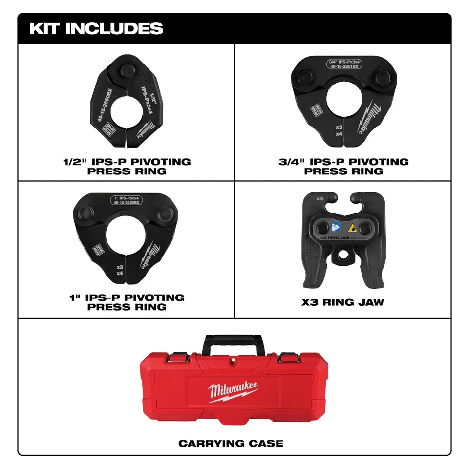 Milwaukee 49-16-2496X 1/2"-1" IPS-P Pivoting Press Ring Kit for M12 FORCE LOGIC - Image 2 of 4