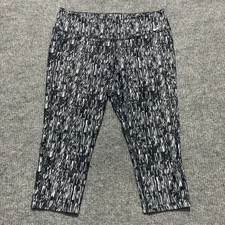 Nike Dri-Fit Womens Capri Leggings XL Black Abstract Line Print Stretch Athletic