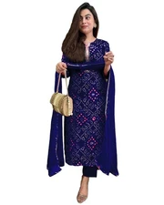 GoSriKi Women's Rayon Blend Straight Printed Kurta with Pant & Dupatta