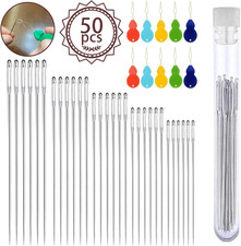 Large-Eye Needles for Hand Sewing, 50Pcs Premium Large Eye Sewing Needles with T