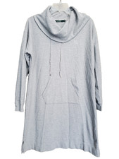 Lauren Ralph Lauren Gray Cowl Neck Kangaroo Pocket Shirt Dress Size Large
