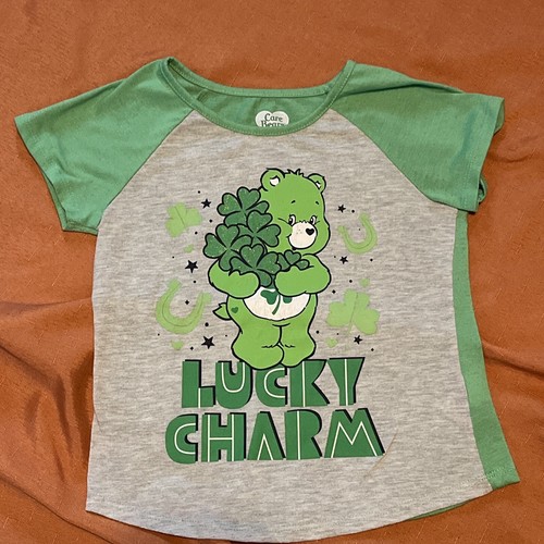 Care Bear Green Lucky Charm Girls Size Medium 7-8 Flame Resistant Short Sleeve