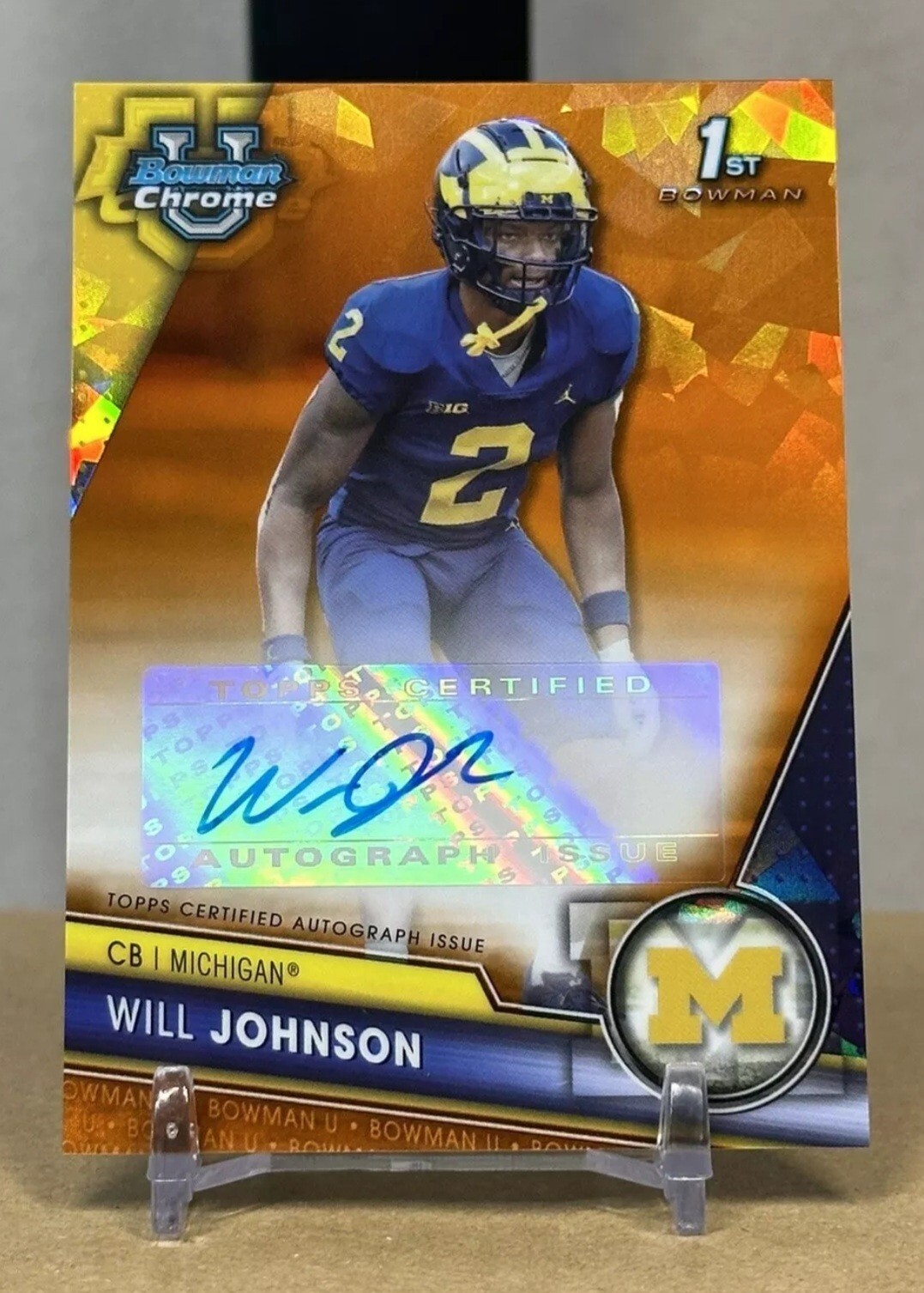 2023 Bowman Chrome U Sapphire PAWIL - Will Johnson Orange Auto /25 SSP Michigan