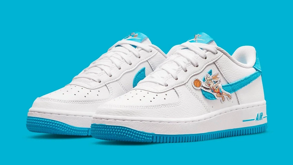 Nike Air Force 1 Low GS Spacejam Hare White Blue DM3353-100 sz 6Y = 7.5 Women's - Image 2 of 4