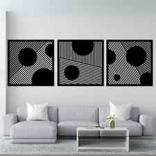 Geometric Wood Wall Art Panels Set of 2-3, Abstract Lines Design-Wood Wall Decor