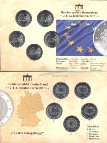 2015 édition commune - 30 ans drapeau européen, blister 5 x 2 €, A-J - Photo 1/1