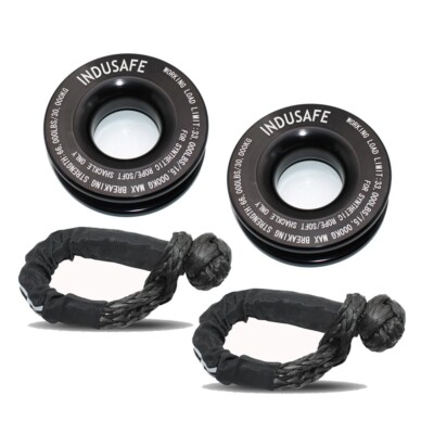 Recovery Ring Snatch Block Pulley 66000lbs W/ Soft Shackle Tow Winch Rope Straps