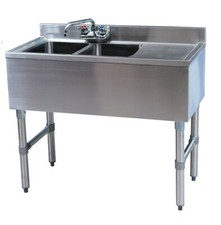 Stainless Steel Under Two Compartment Bar Sink with Right Drainboard - 36"x19"