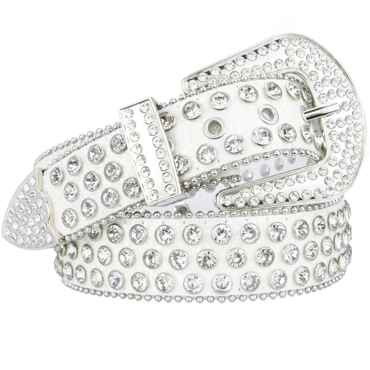 White Studded Wide Leather Waist Belt with Multicolor Gems Rhinestone Color Changing Belt. Unisex Cowboy Rodeo Belt  main image 4