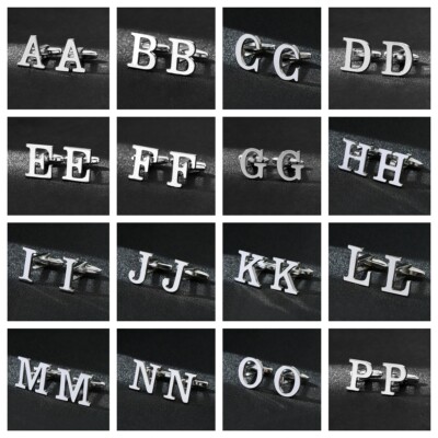 Men Letters Alphabet Boxed Metal Cufflink Wedding Jewelry Cuff Link ...