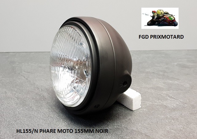 Phare moto universel rond 155mm noir optique avant pour Yamaha custom