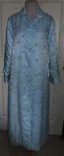 Vintage Light Blue Saks Fifth Avenue Embroidered Nylon Long Robe L B46