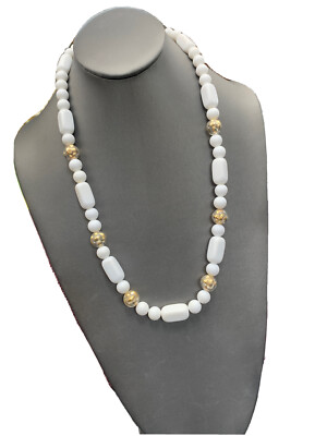 Vintage Signed Trifari Double White Gold Beaded Strand Necklace 24 