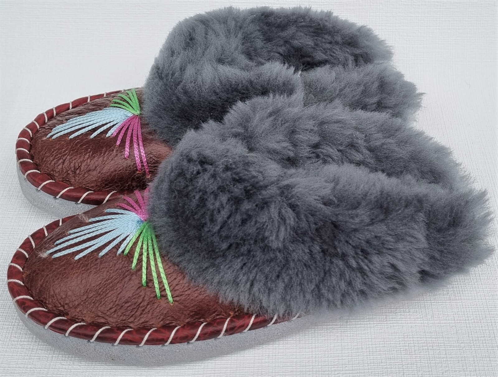 APL PELLICCIA DI AGNELLO calde ciabatte ciabatte n.38 nuove pelle di pecora pelle fatte a mano CILIEGIA