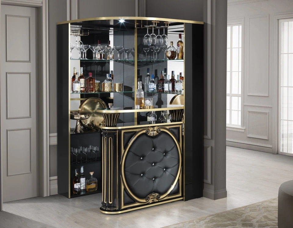 Aurora Italian Luxury High Gloss Black & Gold Corner Bar Unit H2O Design £1399 - Image 2 of 3