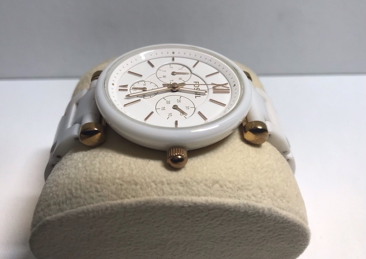 Fossil Women's Carlie Multifunction White Ceramic Watch 38mm