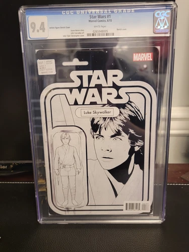 Star Wars #1 Luke Action Figure Sketch Variant CGC 9.4 NM Marvel 2015 C2E2 BW
