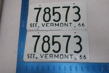 1966 66 VERMONT VT CAR VEHICLE LICENSE PLATE PAIR SET TAG #78573