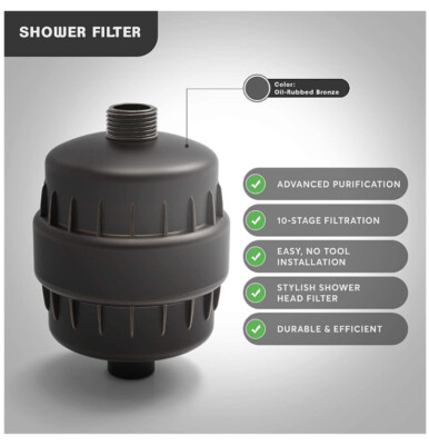 New Carson Chase Shower Filter 10 Stage Filtration Antique Brass