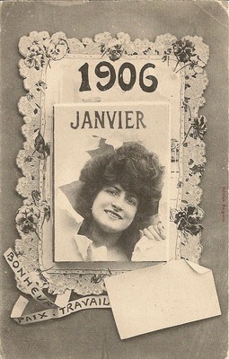 POSTKARTE FANTASIE GUTES NEUES JAHR JANUAR 1906 PORTRÄT FRAU 