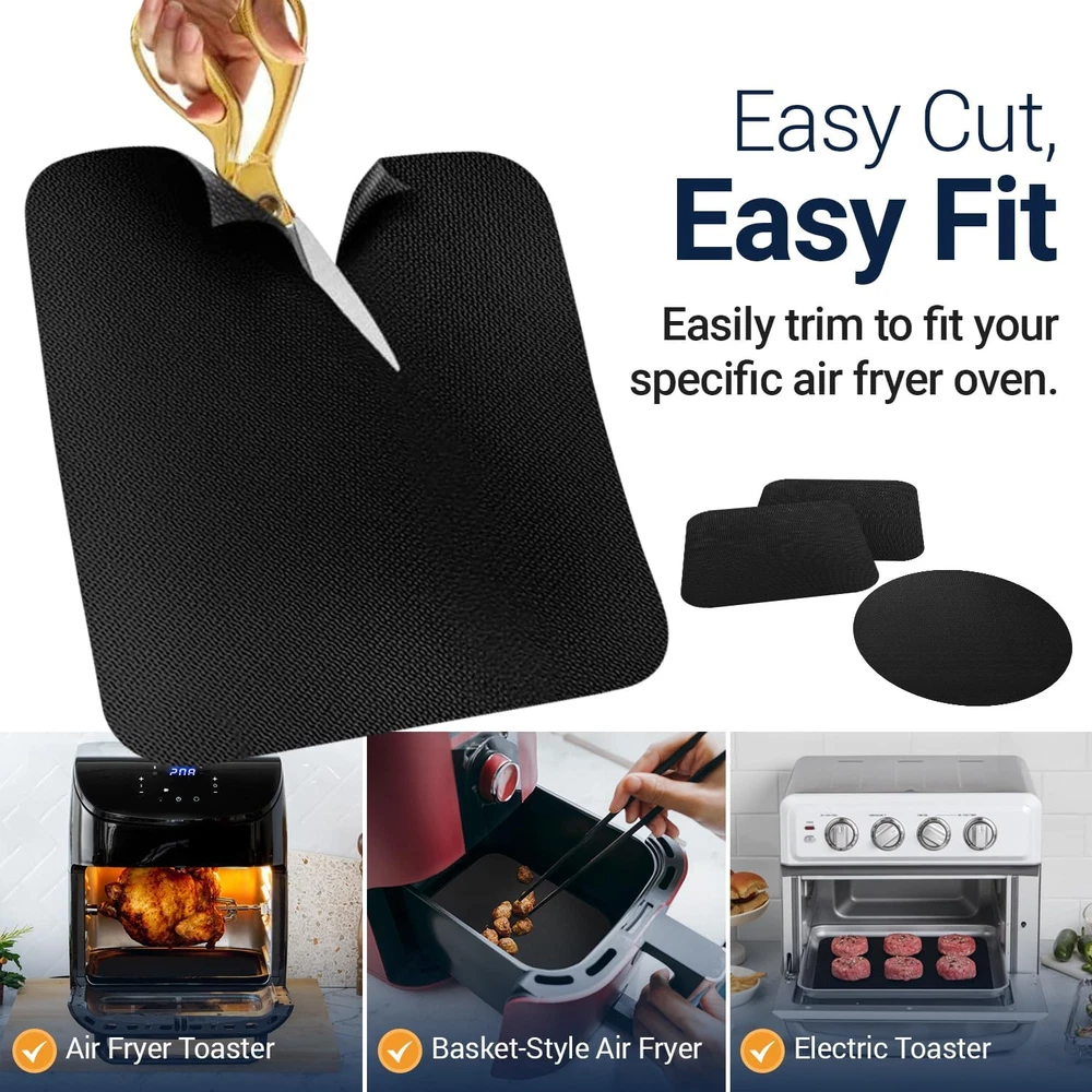 4-Pack Reusable Non-Stick 12x12 Black Air Fryer Oven Liners
