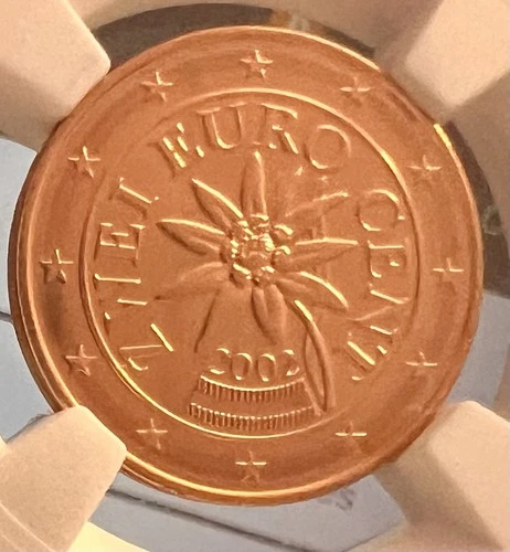 2002 Austria 2 Euro Cent NGC MS66 RD Copper Plated Steel Red Coin 2C