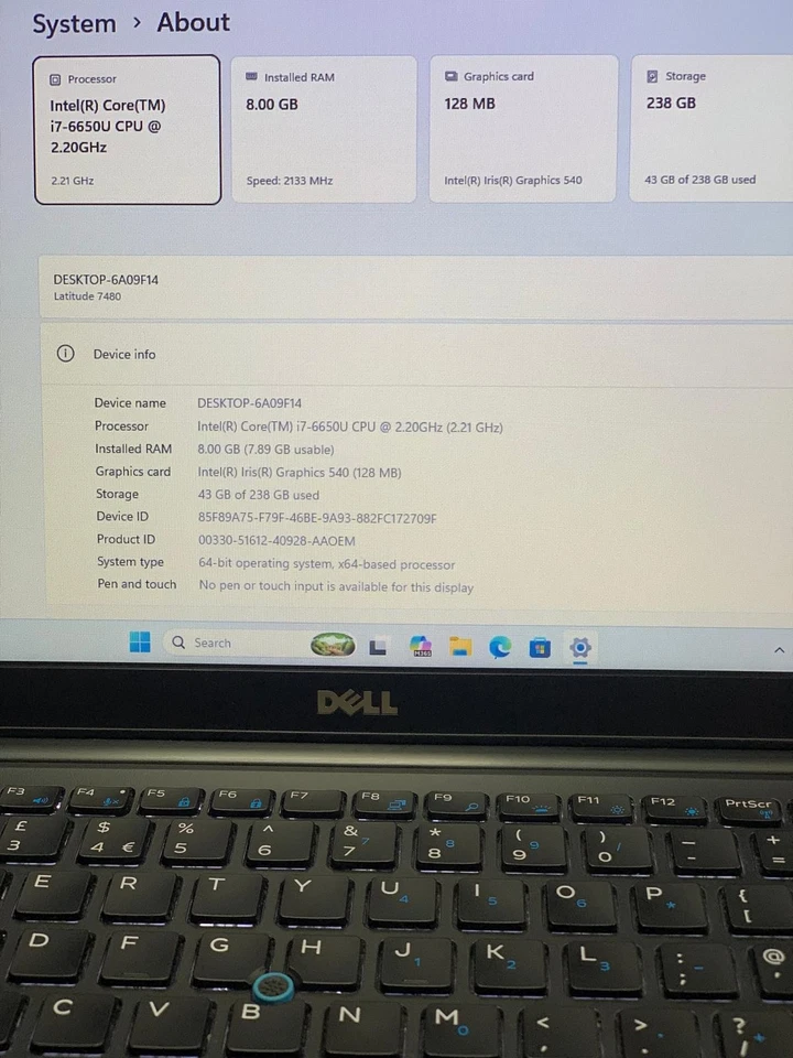Dell Latitude 7480 · i7-6650U · 8GB · 256GB, photo 3 of 5