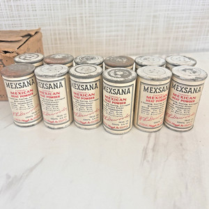 Vintage Mexsana Mexican Heat Powder 10 Cent Size Cans 3/4 Oz Bundle of 12 & Box