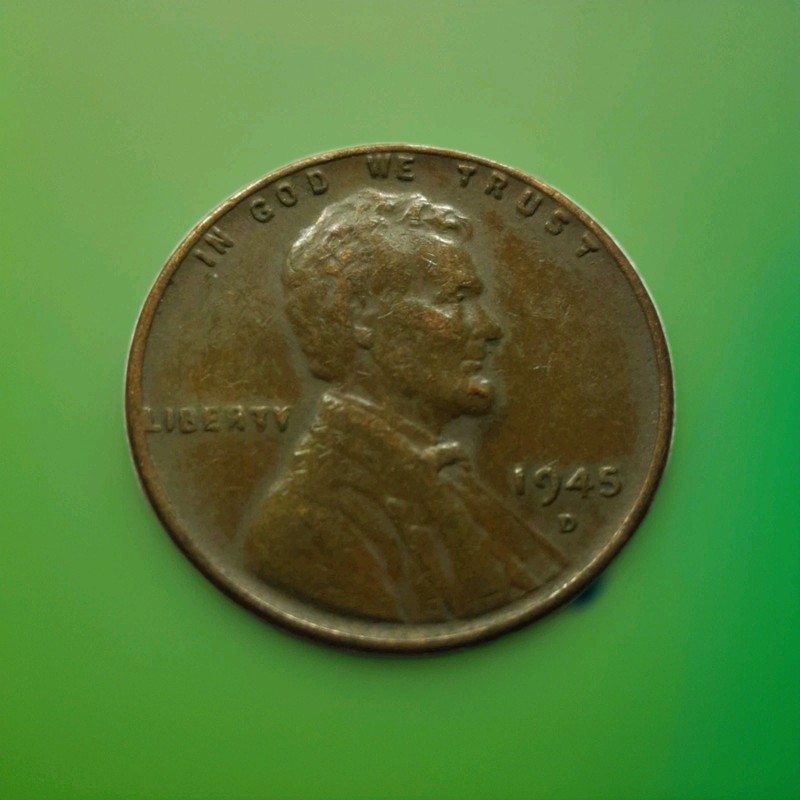 1945-D Lincoln Wheat Penny OBSERVE "L" on Rim Y In LIBERTY Reverse Double Die 