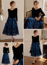 VTG Scott McClintock Black Velvet Blue Basque V Taffeta Formal Gown Prom Size 12