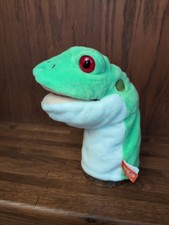 Wild Republic Green Frog Plush Hand Puppet Red Eyes No Sound