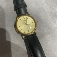 SEIKO 7N01-HZBO Unisex Watch Gold Face Black Leather Strap
