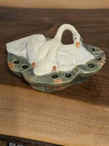 Weller Pottery 5" Muskota Swan 10 Hole Flower Arranger Factory MINT