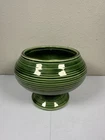 McCoy Green Footed Bowl 4 Inches Tall Stripe Pattern Planter Made In USA