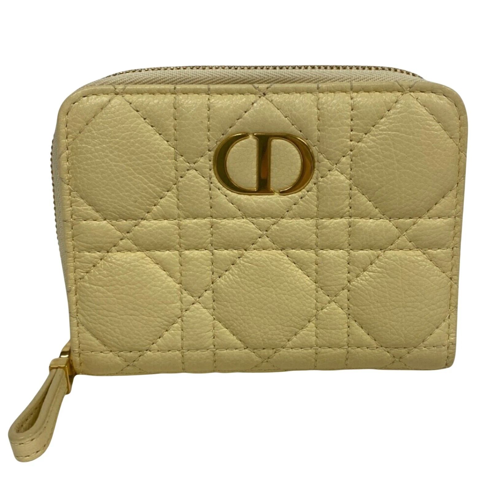 Portefeuille Dior Caro en cuir jaune authentique