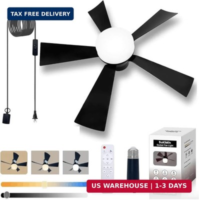 Socket Fan Light, 20.5'', Plug in Ceiling Fan, Gazebo Fan, Outdoor/Indoor 2 Versi