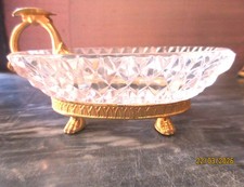PETIT VIDE POCHE OU CENDRIER EN CRISTAL TAILLE ET BRONZE DORE ST EMPIRE