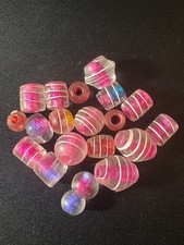 20 Glass Beads - Pink w/ pattern - lot various sizes shapes B1422