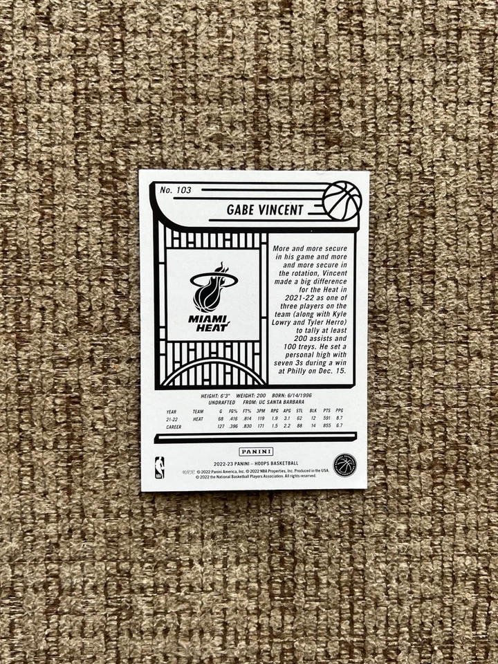 2022-23 Panini NBA Hoops Gabe Vincent #103 Rookie RC Autograph - Image 2 of 2